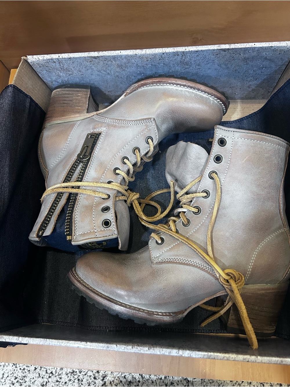 Freebird by Steven Taupe Lace-Up Ankle Boots with Yellow Laces
